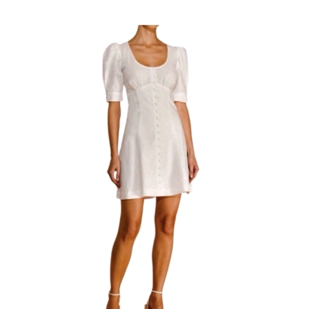 NEW Parker White Linen Puff Sleeve Mini Dress